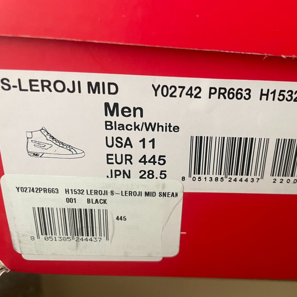 Diesel Men's S-LEROJI Mid Black Leather Sneakers - 11 - New in Box NWT/NEW